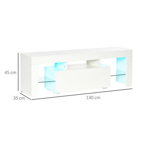 Rootz TV-tafel - TV-meubel - Mediaconsole - Hoogglansafwerking - Verstelbare glazen planken - RGB-lichtstrips - 130W x 35D x 45H cm - MDF &amp; spaanplaat