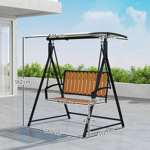 Rootz Hollywood Swing Chair - 2-Seater Garden Swing - Outdoor Swing - Adjustable Sunroof - 142cm x 112cm x 162cm - Black