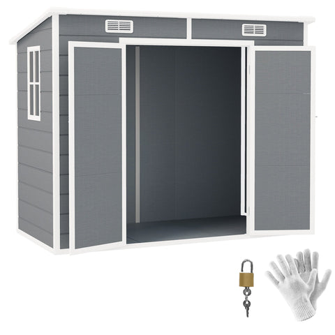 Rootz 2.4 x 1.3m Garden House - Shed - Storage Unit - Weather & UV Resistant - 238cm x 125cm x 165/183cm - Grey