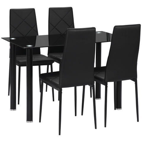 Rootz Dining Table Set with 4 Chairs - Kitchen Table - Glass Dining Set - Space-Saving - 120cm x 60cm x 75cm