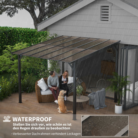 Rootz 3 x 3m Metal Pergola - Garden Pavilion - Waterproof Canopy - UV Resistant - Freestanding - 306cm x 294cm x 258/206cm -Black- Brown