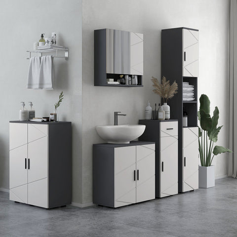 Rootz Bathroom Cabinet - Bathroom Chord - Storage Cupboard - Adjustable Shelves - 25kg Load Capacity - 60cm x 30cm x 82cm - Grey