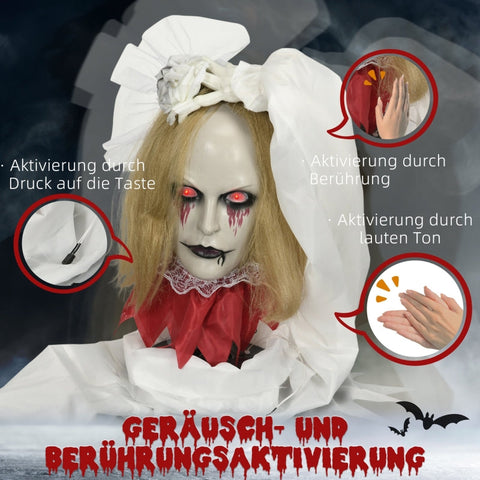 Rootz Halloween Decoration Zombie Bride - Spooky Decor - Animated Halloween Prop - Flashing Red Eyes - Eerie Howls - Motion Sensor - 90cm x 20cm x 36cm