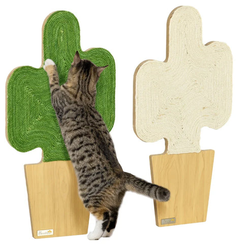 Rootz Set Of 2 Scratching Posts - Cactus Design For Wall Mounting - Scratching Board - Chipboard - Oak + White + Green - 30 cm x 60 cm