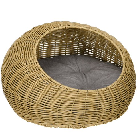 Rootz Rattan Cat House - Cat Basket - Cozy Cat Bed - Washable Cushion - PE Rattan - 50cm x 31cm - Stylish Design