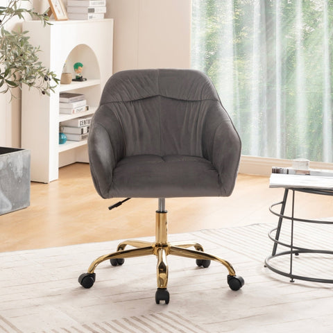 Rootz Gray Velvet Swivel Chair - Height Adjustable Chair - Rotatable Office Chair - Maximum Comfort - 44L x 55W x 91H cm