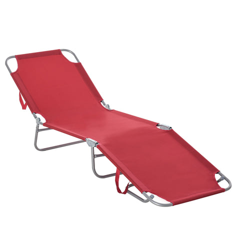 Rootz Sun Lounger - Foldable Recliner - Garden Chaise - Adjustable Comfort - 180cm x 55cm x 24cm - Red
