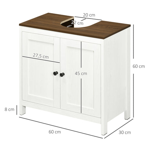 Rootz Bathroom Sink Base Cabinet - Vanity Unit - Sink Storage - Sleek Design - 60 x 30 x 60 cm - White & Brown