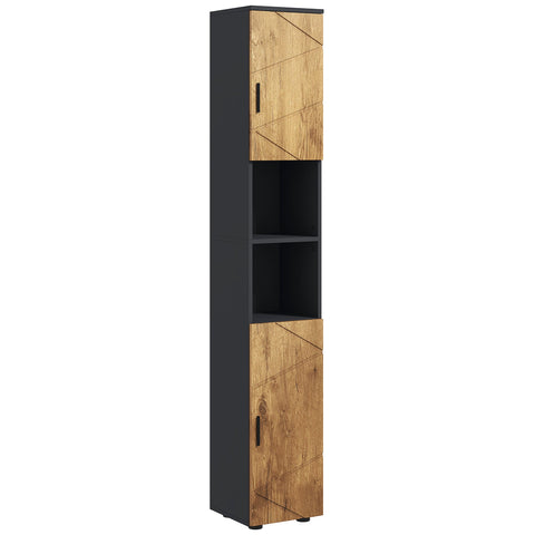 Rootz Stand Bathroom Cabinet - Storage Cabinet - Adjustable Shelf - Anti-Tilt Safety - 30 x 30 x 183 cm - Brown and Grey