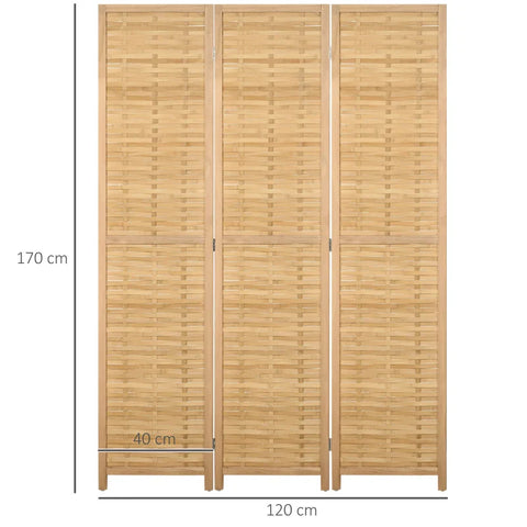 Rootz Room Divider - Folding Partition - Privacy Screen - Bamboo - 3 Parts - Natural - 120 cm x 170 cm x 1.8 cm