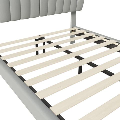 Rootz Gray Upholstered Bed - Modern Bed Frame - Easy-Care Bed - Removable Backrest - PU Material - 203cm x 148cm x 107.5cm