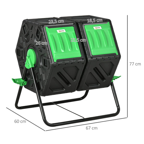 Rootz Garden Composter - Compost Bin - Waste Receptacle - 360° Rotatable - 130L Capacity - 67 x 60 x 77 cm - Black-Green