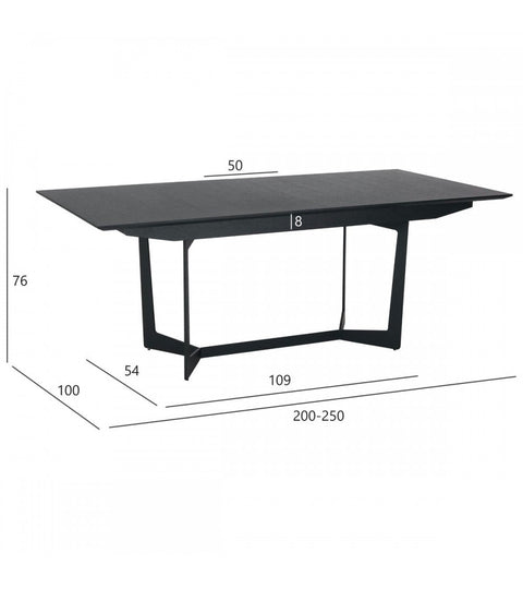 Rootz Dining Table - Expandable Table - Modern Dining Table - Black Lacquered Oak Veneer - Durable & Sophisticated - 200/250cm x 100cm x 76cm