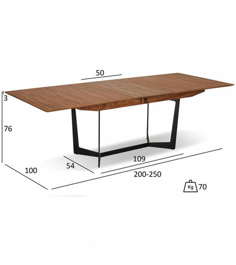 Rootz Dining Table - Expandable Table - Butterfly Table - Durable Construction - Easy Maintenance - Expandable from 200cm to 250cm - 200/250x100x76 cm