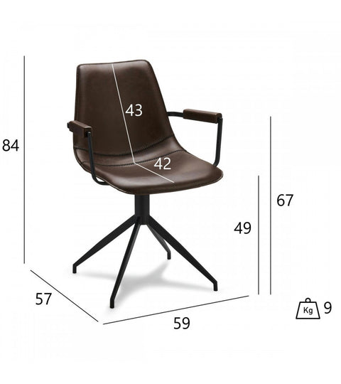 Rootz Dining Chair - Armchair - Swivel Chair - Comfortable, Durable, Easy Assembly - Faux Leather - 59cm x 57cm x 85cm