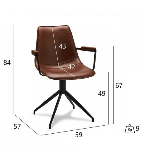Rootz Dining Chair Set - Armchair - Swivel Chair - Stylish, Comfortable, Durable - 59cm x 57cm x 85cm - Metal and Faux Leather