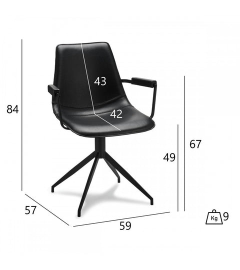 Rootz Dining Chair - Armchair - Swivel Chair - Comfortable, Versatile, Durable - Faux Leather - 59cm x 57cm x 85cm