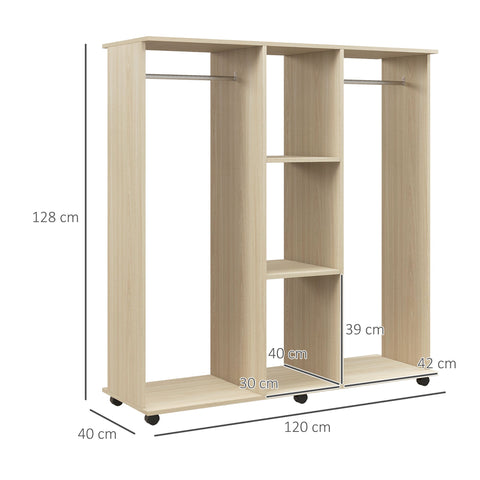 Rootz Mobile Wardrobe Storage Cabinet - Furniture - Clothes Organizer - 6 Wheels - 120cm x 40cm x 128cm