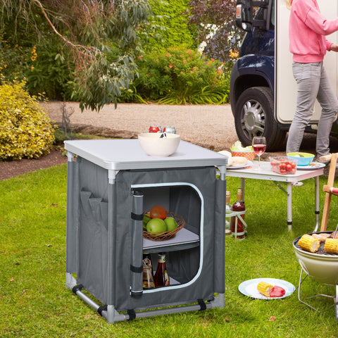 Rootz Camping Kitchen Cabinet - Foldable Cook Station - Portable Camping Table - Easy Transport - 60cm x 49cm x 70cm
