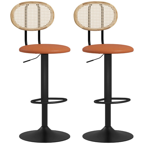 Rootz 2 Piece Set Rattan Bar Stools - Adjustable Stools - Swivel Stools - Comfort & Style - 40.5cm x 52cm x 92-113.5cm