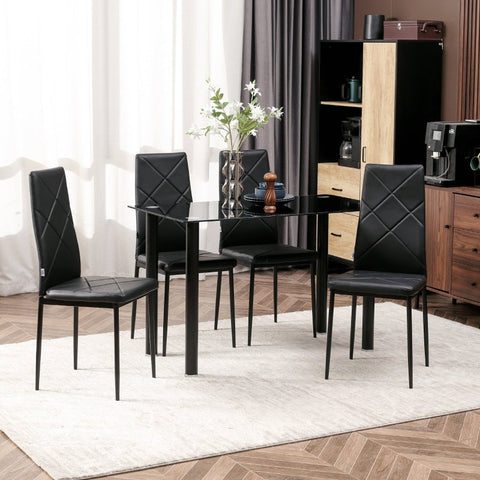 Rootz Set of 4 Dining Room Chairs - Kitchen Chairs - Modern Design - Optimal Support - Maximum Comfort - Durable and Robust - 41cm x 50cm x 97cm - Black