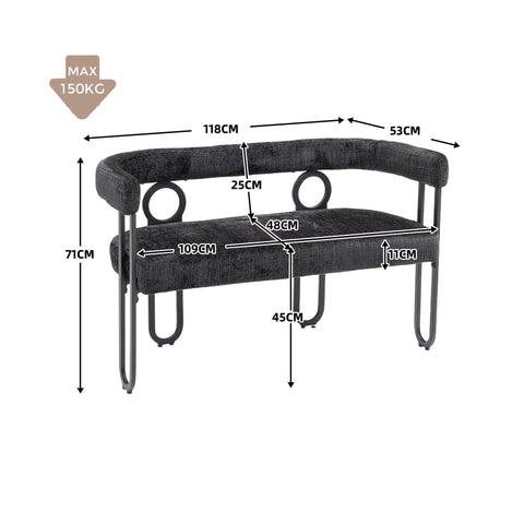 Rootz Double Sofa - Chenille Sofa Bed - Modern Couch - Comfort & Style - 118L x 53W x 71H cm