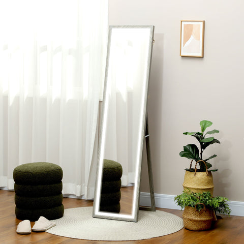 Rootz LED Full Body Mirror - Floor Length Mirror - Touch Control - Dimmable Lighting - 160 x 40 cm - Grey - Enhances Room Elegance