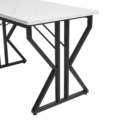 Rootz Elegant Dining Table - Marbled Table - Modern Dining Surface - Durable MDF & Metal - 119L x 70W x 75H cm