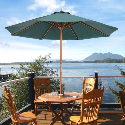 Rootz Wooden Parasol - Wooden Umbrella - Garden Umbrella - Balcony Umbrella - Durable & Lightweight - Weather-Resistant - Easy Operation - Ø270 x 250 cm - Dark Green