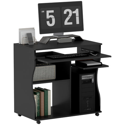 Rootz Rollable Computer Table - Desk with Storage - Mobile Workstation - Ample Storage Space - 80 x 48 x 75 cm, Black