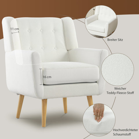 Rootz Wing Chair - Armchair - Upholstered Armchair - Maximum Comfort - 72x75x89cm - White