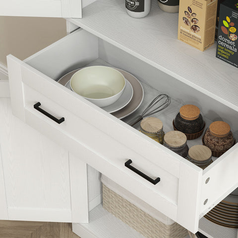Rootz Kitchen Cabinet - Buffet - Acrylic Front Drawers - Extra Storage - 76 x 40 x 182.5 cm White