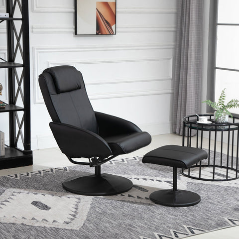 Rootz Relaxation Armchair with Foot Stool - Lounge Chair - Ergonomic Recliner - Synthetic Leather - Black - 78cm x 52cm x 98cm