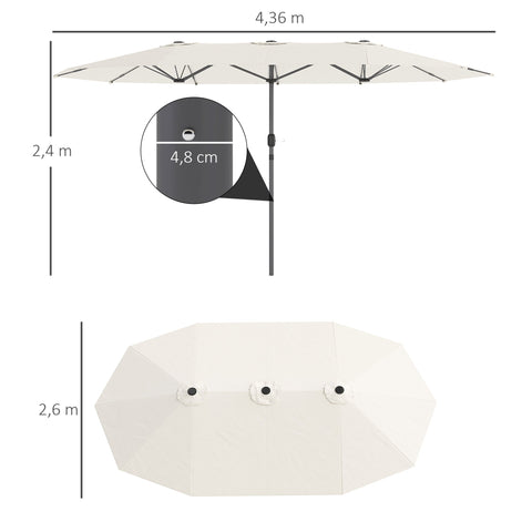 Rootz Double Sunshield Parasol - UV Protection - Steel Parasol - Crank Operated - 436cm x 260cm x 240cm
