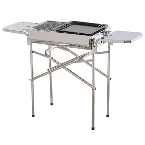 Rootz Houtskoolgrill BBQ - Buitengrill - Draagbare BBQ - Duurzaam roestvrij staal - Ruim kookoppervlak - Veelzijdige kookopties - 104L x 30W x 68H cm