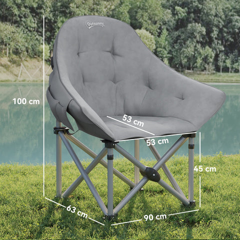 Rootz Foldable Camping Chair - Portable Seat - Outdoor Armchair - Supports up to 120kg - Grey - 90cm x 63cm x 100cm