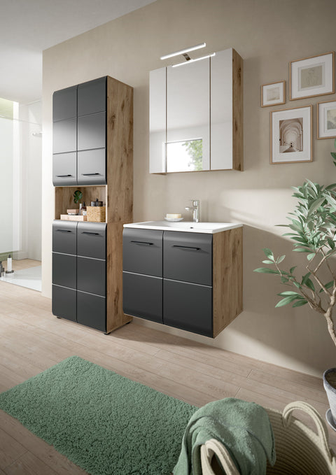 Rootz Bathroom Set - Bathroom Combination - Modular Bathroom Furniture - High-Quality MDF - 135x185x46 cm -Black and Brown