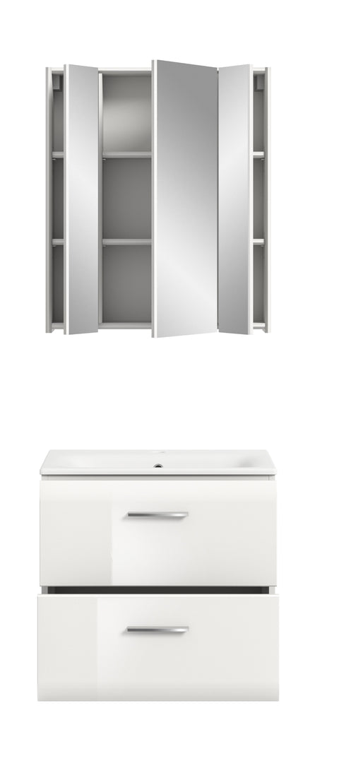 Rootz 3 Piece Bathroom Set - Vanity Unit and Sink - Mirror Cabinet - Space-Saving Design - 60cm x 185cm x 46cm
