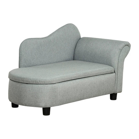 Rootz Children's Sofa - Chaise Longue - Hidden Storage Compartment - Eucalyptus Wood Frame - Imitation Linen - Gray - 80 x 40 x 49cm