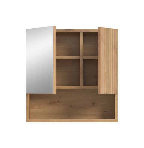 Rootz Mirror Cabinet - Brown Finish - Bathroom Storage - Easy-Care Design - 60cm x 55cm x 17cm