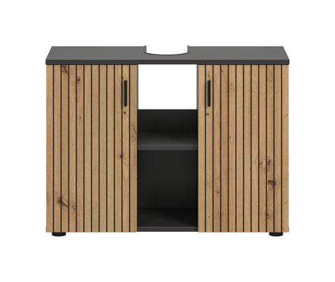 Rootz Washbasin Base Cabinet - Vanity Unit - Bathroom Storage - Easy-Care Front - 80x59x30 cm Grey & Brown  Imitation