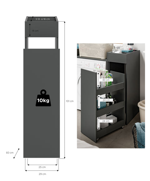 Rootz Add-On Shelf - Storage Solution - Organizer - Easy-Care Surface - 29x101x60 cm Grey Imitation