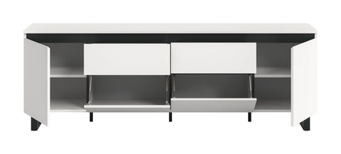 Rootz Lowboard - Media Cabinet - Storage Unit - Ample Storage - 188x65x36cm - White - Black Contrast