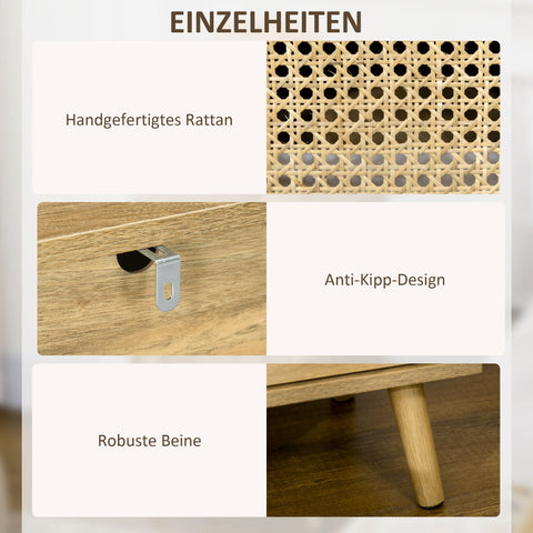 Rootz Bedside Table - Nightstand - Side Table - Ample Storage - 39cm x 35cm x 60cm - Natural Rattan Elements, Viennese Weave