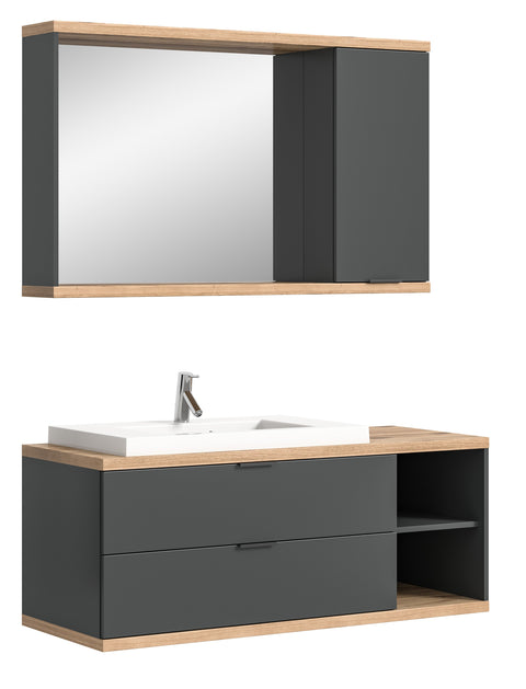 Rootz Bathroom Combination - Vanity Unit - Storage Cabinet - Ample Storage - 130x160x48cm - Grey Finish