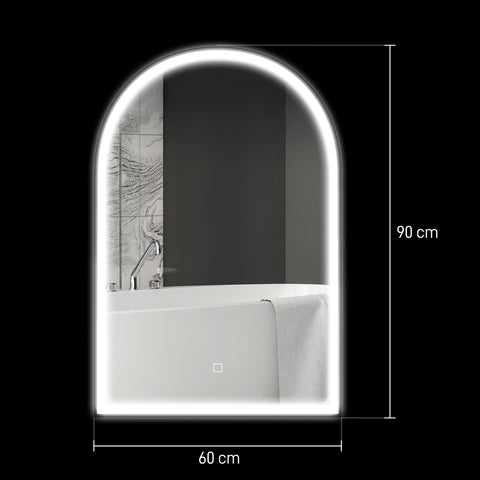 Rootz LED Bathroom Mirror - Wall Mounted - Arch Shape - Anti-Fog - 90cm x 3cm x 60cm - Touch Switch - Aluminum Frame