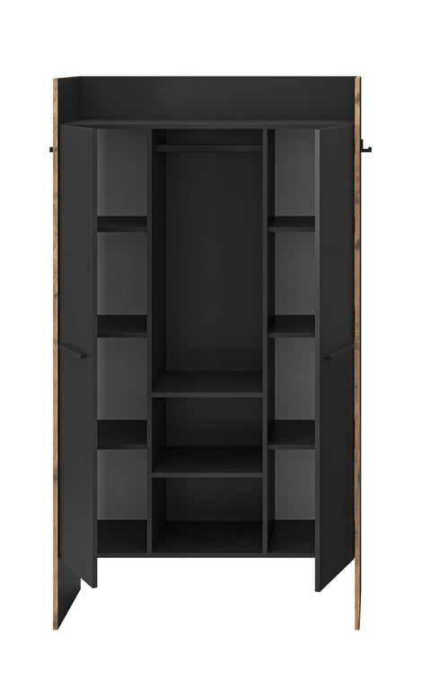 Rootz Wardrobe - Clothes Storage - Organizer - Modern Style - Black - 105x189x37cm
