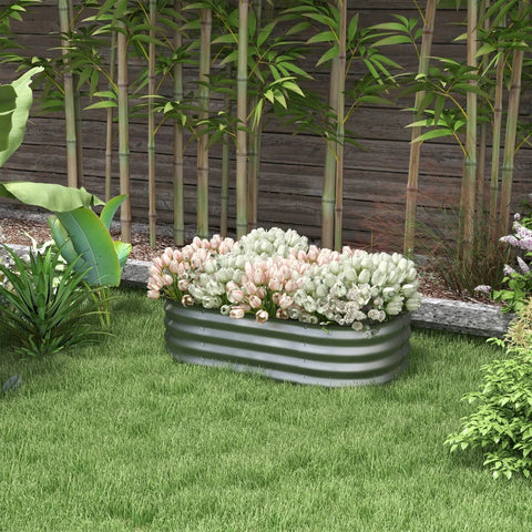 Rootz Raised Bed - Plant Bed - Modular Raised Bed - Protected Edges - Baseless Design - Galvanized Metal - Silver - 105 x 62 x 30 cm