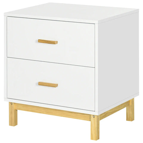 Rootz Bedside Table - Nightstand - 2 Drawers - Pinewood - Bedroom - Livingroom - White + Natural - 50 cm x 40 cm x 55 cm