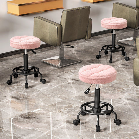 Rootz Height-Adjustable Pink Roll Stool - Rotating Stool - Work Chair - 360° Rotatable Base - Luxurious Comfort - Ø50 x 50-66 cm